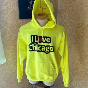 Bright neon I love Chicago pullover hoodie